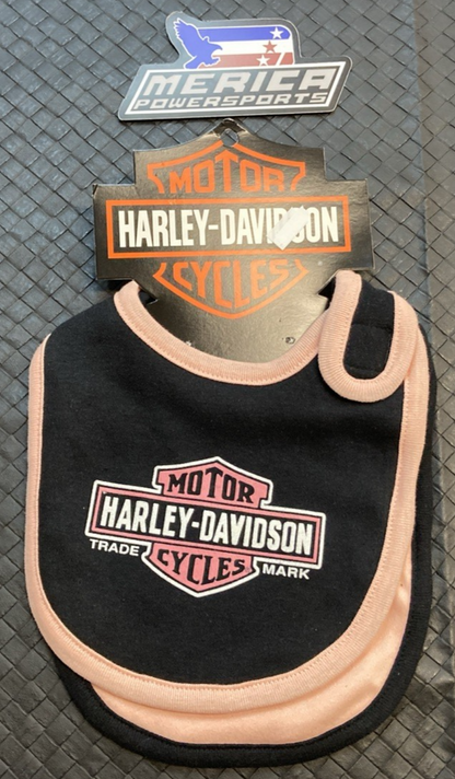 NEW GENUINE HARLEY-DAVIDSON 7009321 Baby Girls' 2 Pack Bar & Shield Knit Bibs