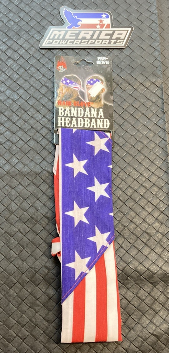 NEW GENUINE HAIR GLOVE 56513 American Flag Pre-Sewn Bandana Headband