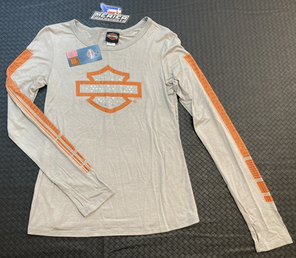 NEW GENUINE HARLEY-DAVIDSON HT4946GRY Women's XXL Sports Strip Long Sleeve Crew