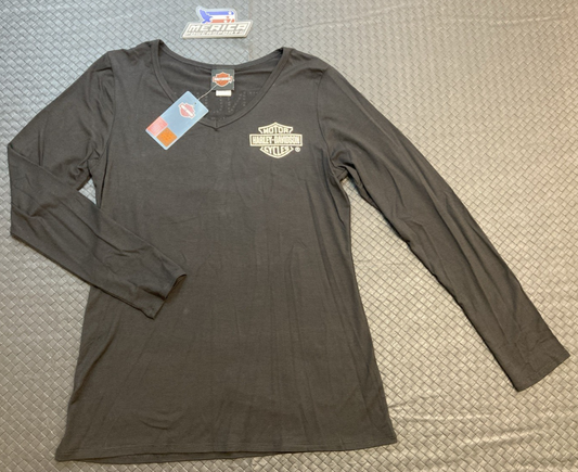NEW GENUINE HARLEY-DAVIDSON HT4945BLK Women's XL Classic Racer Long Sleeve Shirt