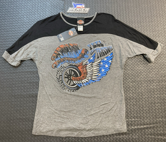 NEW GENUINE HARLEY-DAVIDSON HT4645GRY M Women's Over the Top Bling Retro Tee