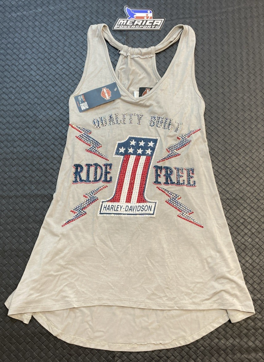 NEW GENUINE HARLEY DAVIDSON HT4660BEI Women's S Tank Top Off and Running