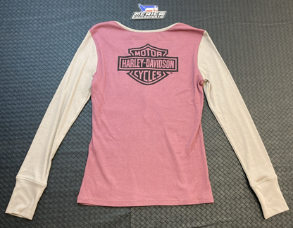 NEW GENUINE HARLEY DAVIDSON 96142-24VW Women's S Henley Ladies Pink Button Top