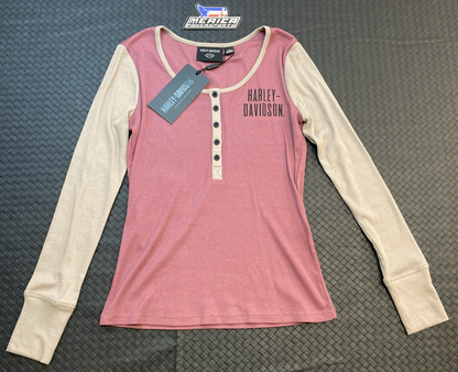 NEW GENUINE HARLEY DAVIDSON 96142-24VW Women's S Henley Ladies Pink Button Top