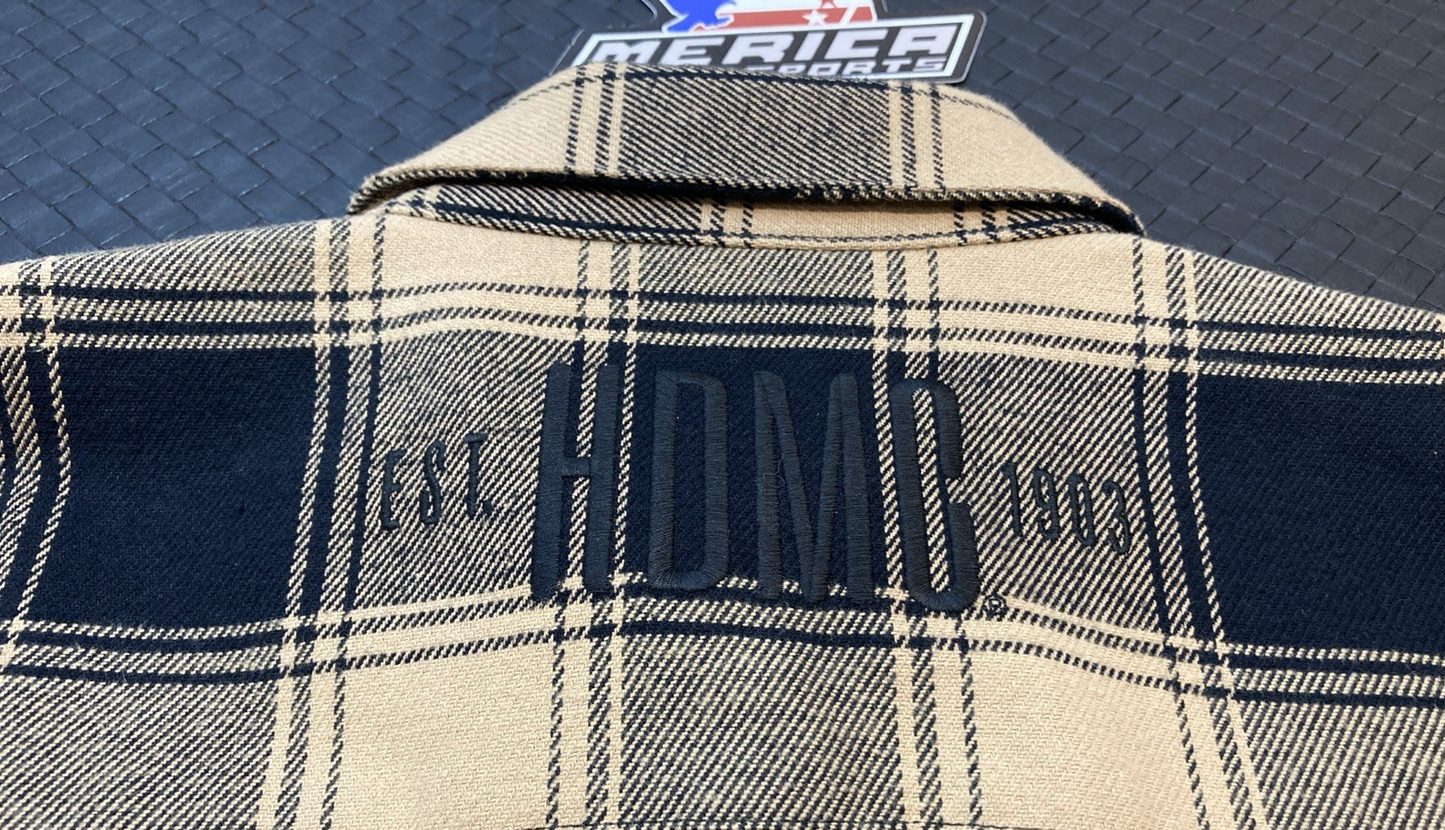 NEW GENUINE HARLEY DAVIDSON 96165-24VW WOMEN'S S Shadow Black/Tan Plaid Shirt