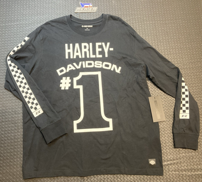 NEW GENUINE HARLEY DAVIDSON 96436-24VM MEN'S 2XL #1 Racing Long Sleeve Cotton