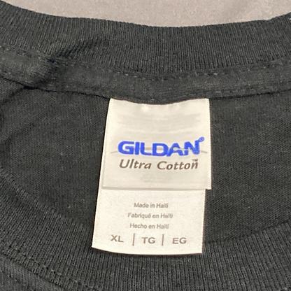 NEW GENUINE GILDAN XL ROCK OUT WITH YOUR COCK OUT BLACK T-SHIRT
