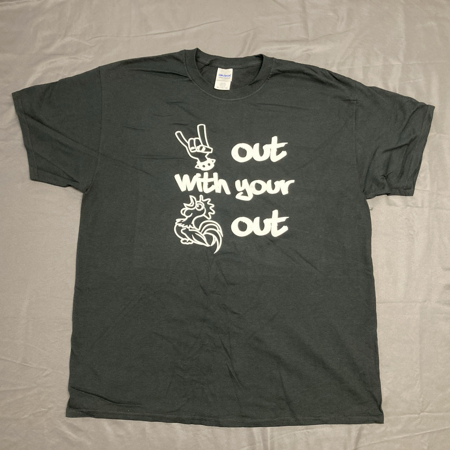 NEW GENUINE GILDAN 3XL ROCK OUT WITH YOUR COCK OUT BLACK T-SHIRT
