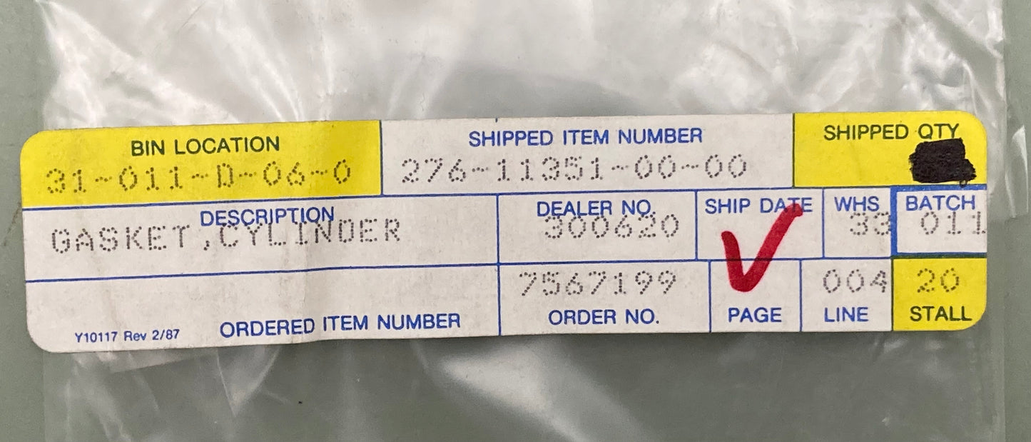 New Replaces Yamaha 276-11351-00-00 Gasket, Cylinder