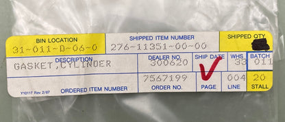 New Replaces Yamaha 276-11351-00-00 Gasket, Cylinder