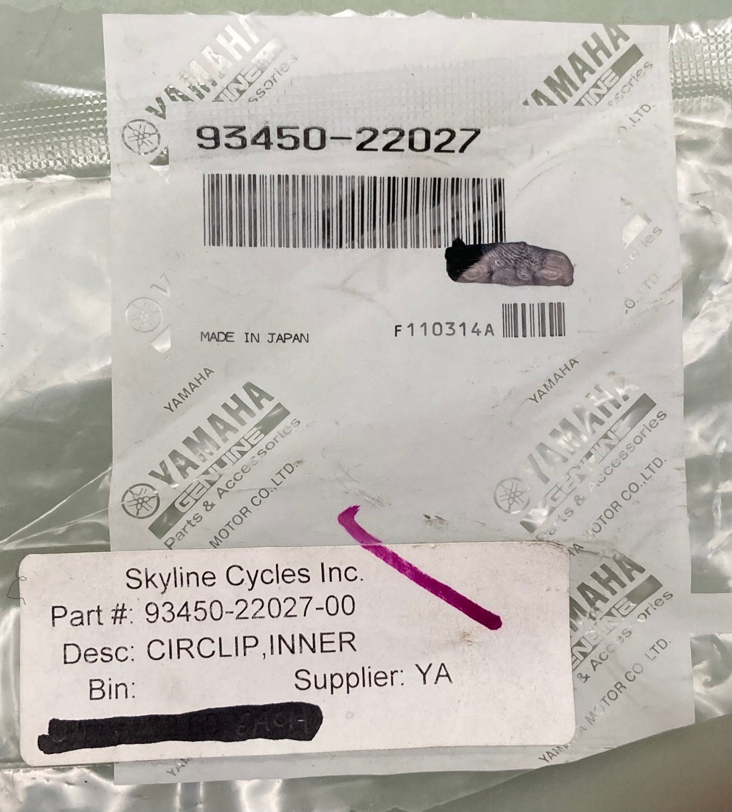 New Genuine Yamaha 93450-22027 Circlip, Inner 93450-22027-00