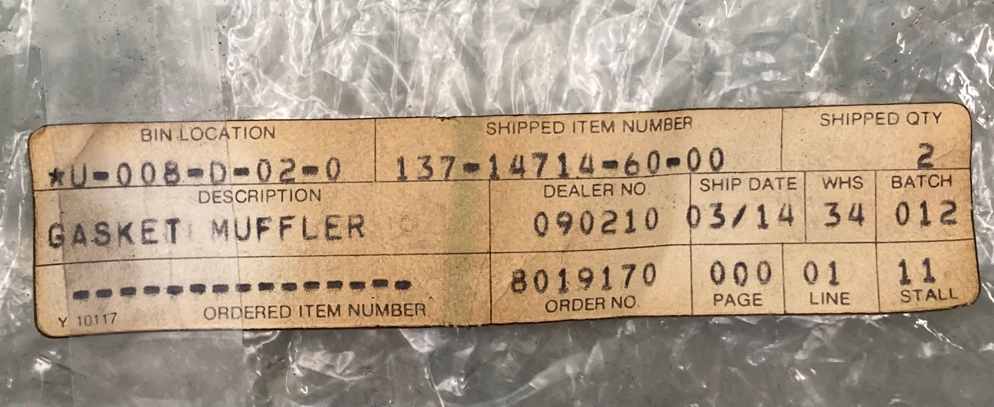New Replaces Yamaha 137-14714-60-00 Gasket, Muffler