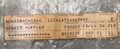 New Replaces Yamaha 137-14714-60-00 Gasket, Muffler