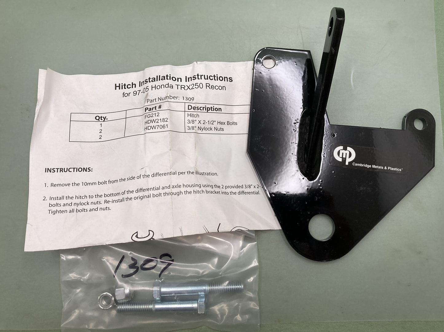 New Replaces Honda 8000-1309 ATV Trailer Hitch. Fits 97-newer TRX250 Recon