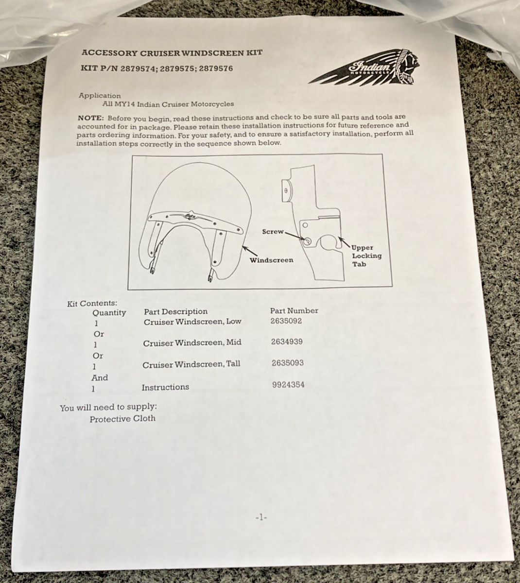 New Genuine Indian 2879576 Wind Screen Kit