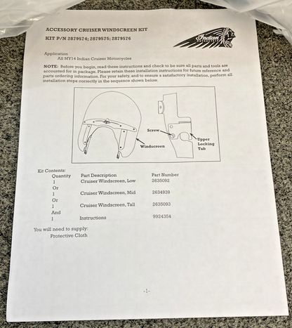 New Genuine Indian 2879576 Wind Screen Kit