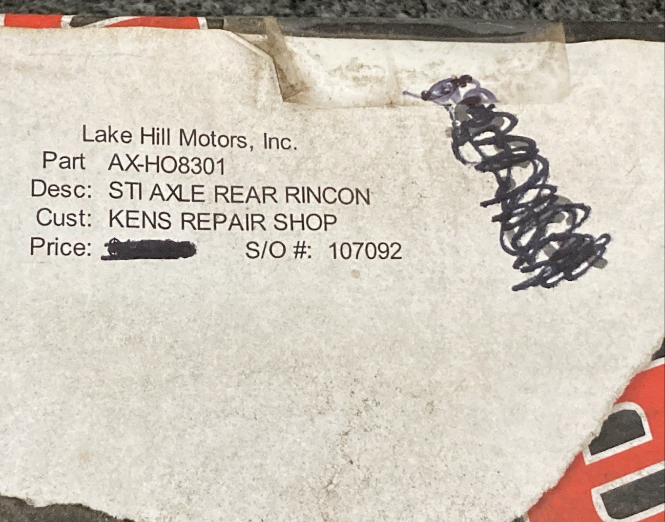 New Genuine Slasher AX-HO8301 Axle Assembly