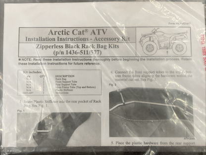 NEW GENUINE ARCTIC 1436-511 RACK BAG, FRONT, BLACK-ZIPPERLESS ATV