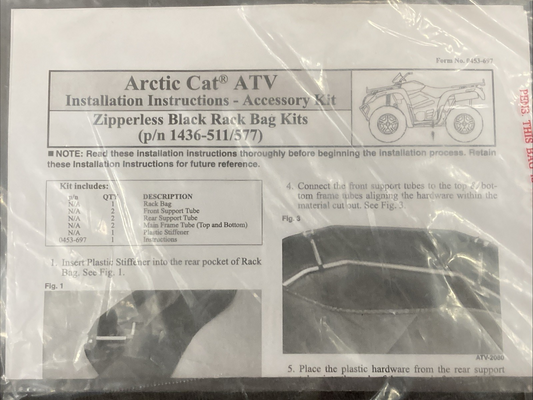 NEW GENUINE ARCTIC 1436-511 RACK BAG, FRONT, BLACK-ZIPPERLESS ATV