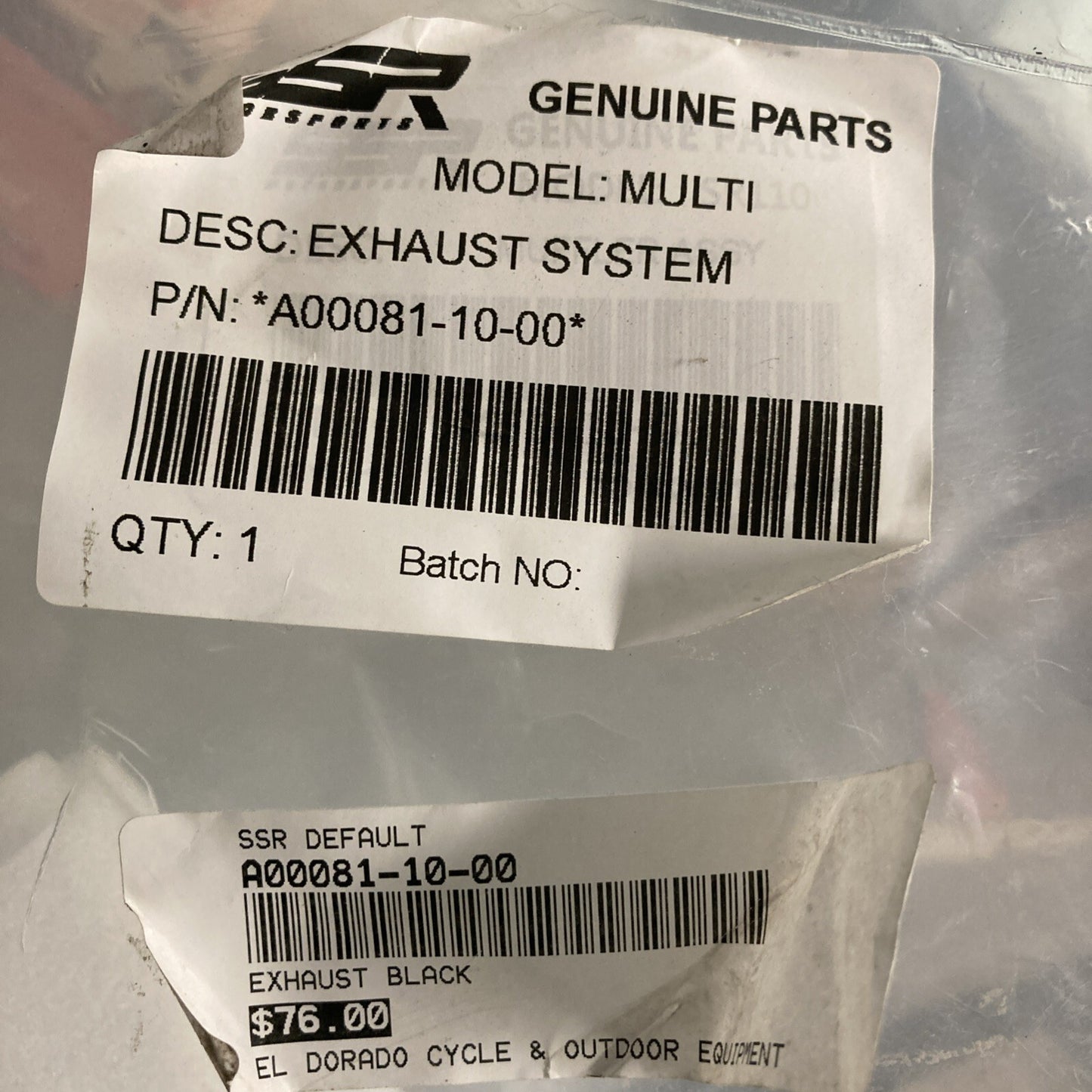 NEW GENUINE SSR A00081-10-00 Exhaust System