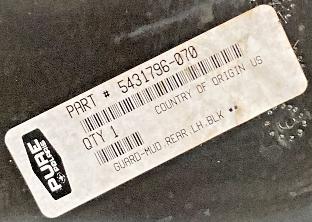 New Genuine Polaris 5431796-070 Guard-Mud, Rear, Lh, Black