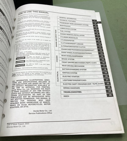 Genuine Honda 61HN452 TRX350TE/TM/FE/FM FourTrax Rancher Service Manual '04-'06
