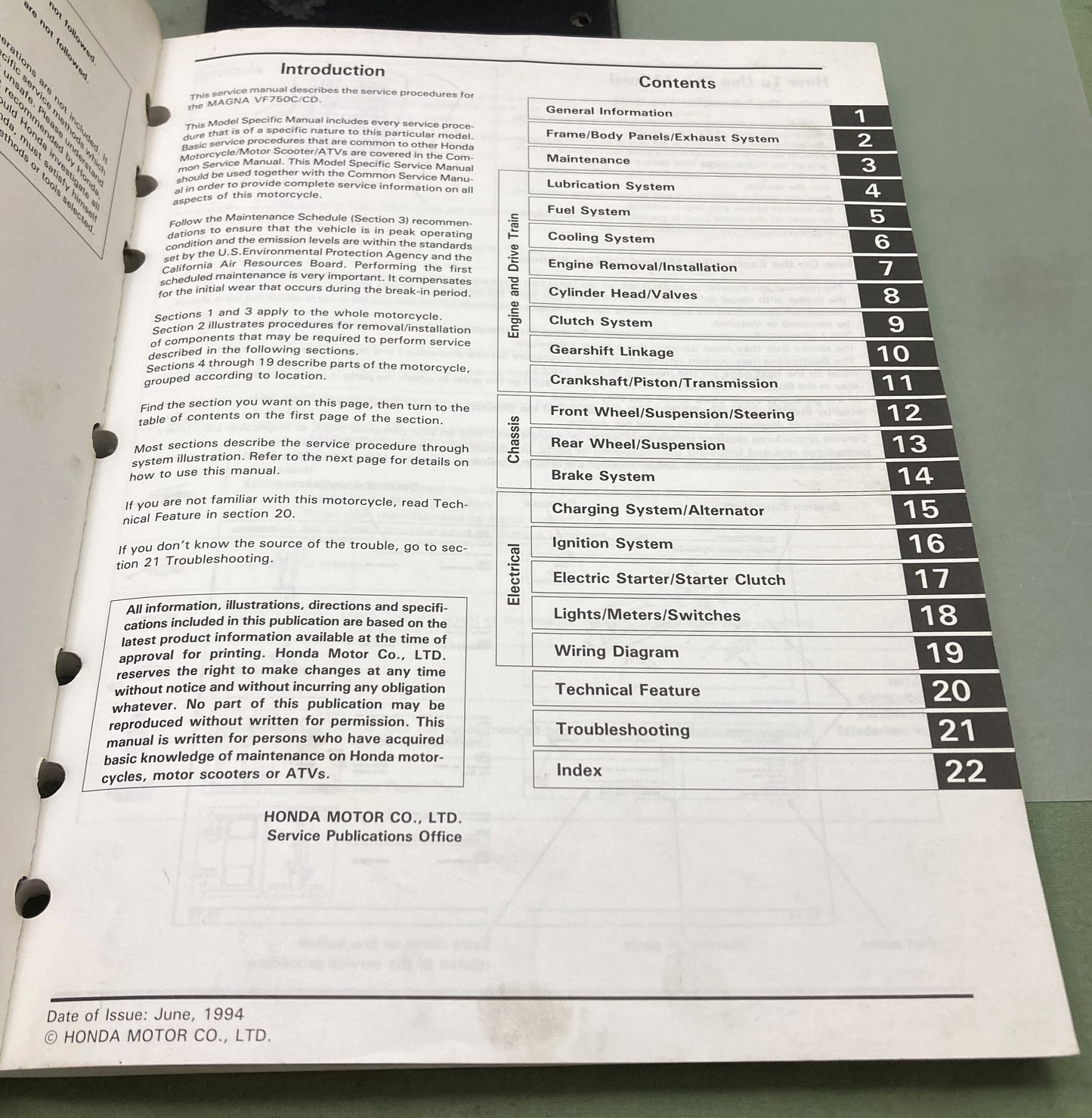 Genuine Honda 61MZ509 VF750C/CD Magna Service Manual '94-'03
