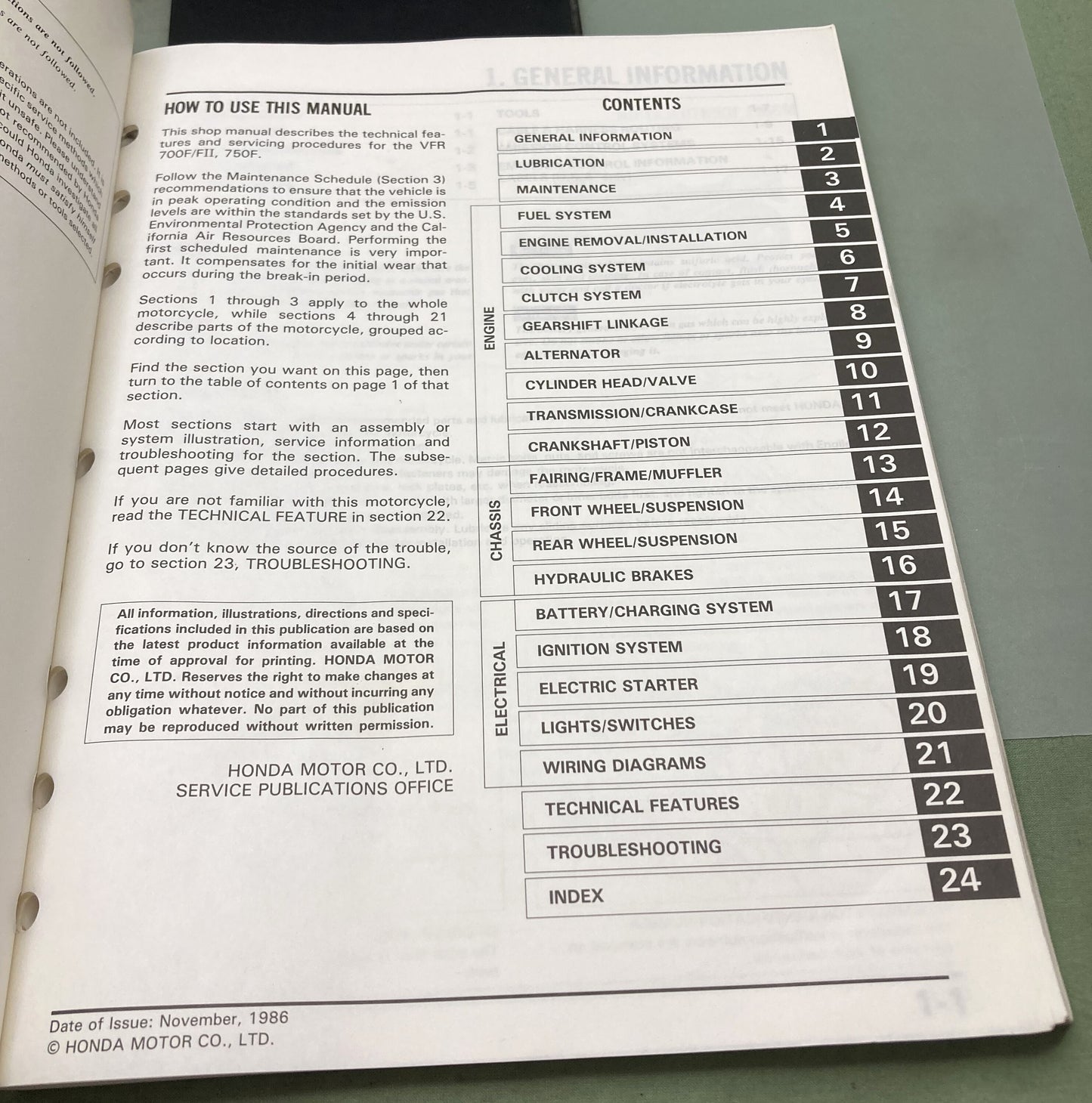 Genuine Honda 61MK801 VFR700F/FII VFR750F Interceptor Service Manual '86-'87