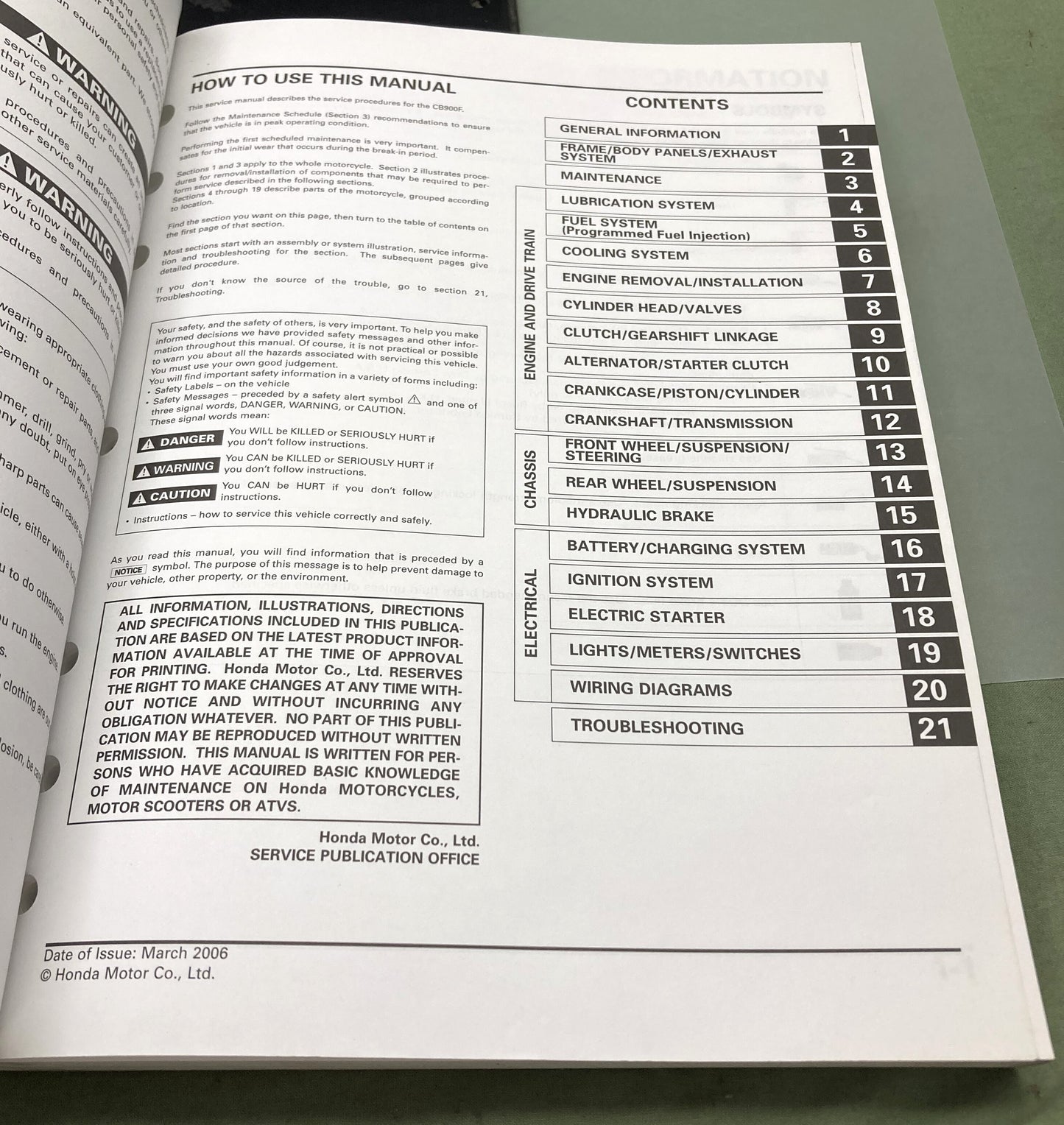 Genuine Honda 61MCZ04 CB900F Service Manual '02-'06