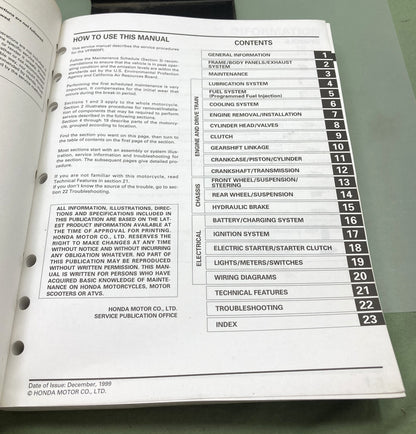 Genuine Honda 61MBG03 VFR800FI Interceptor Service Manual 1998-2001