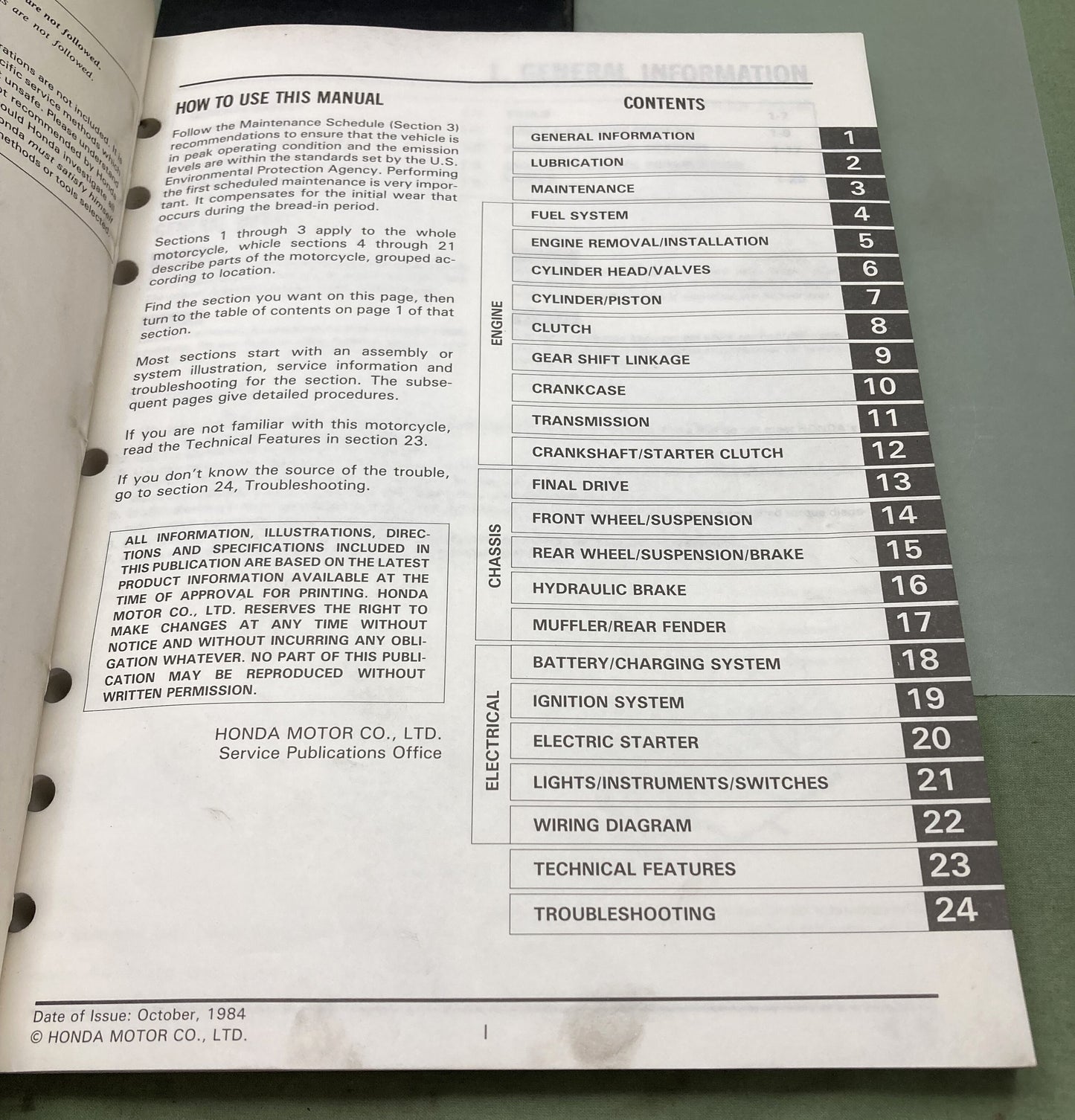 Genuine Honda 61MJ102 CB700SC Nighthawk S Service Manual '84-'86