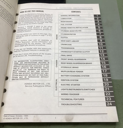 Genuine Honda 61MJ102 CB700SC Nighthawk S Service Manual '84-'86