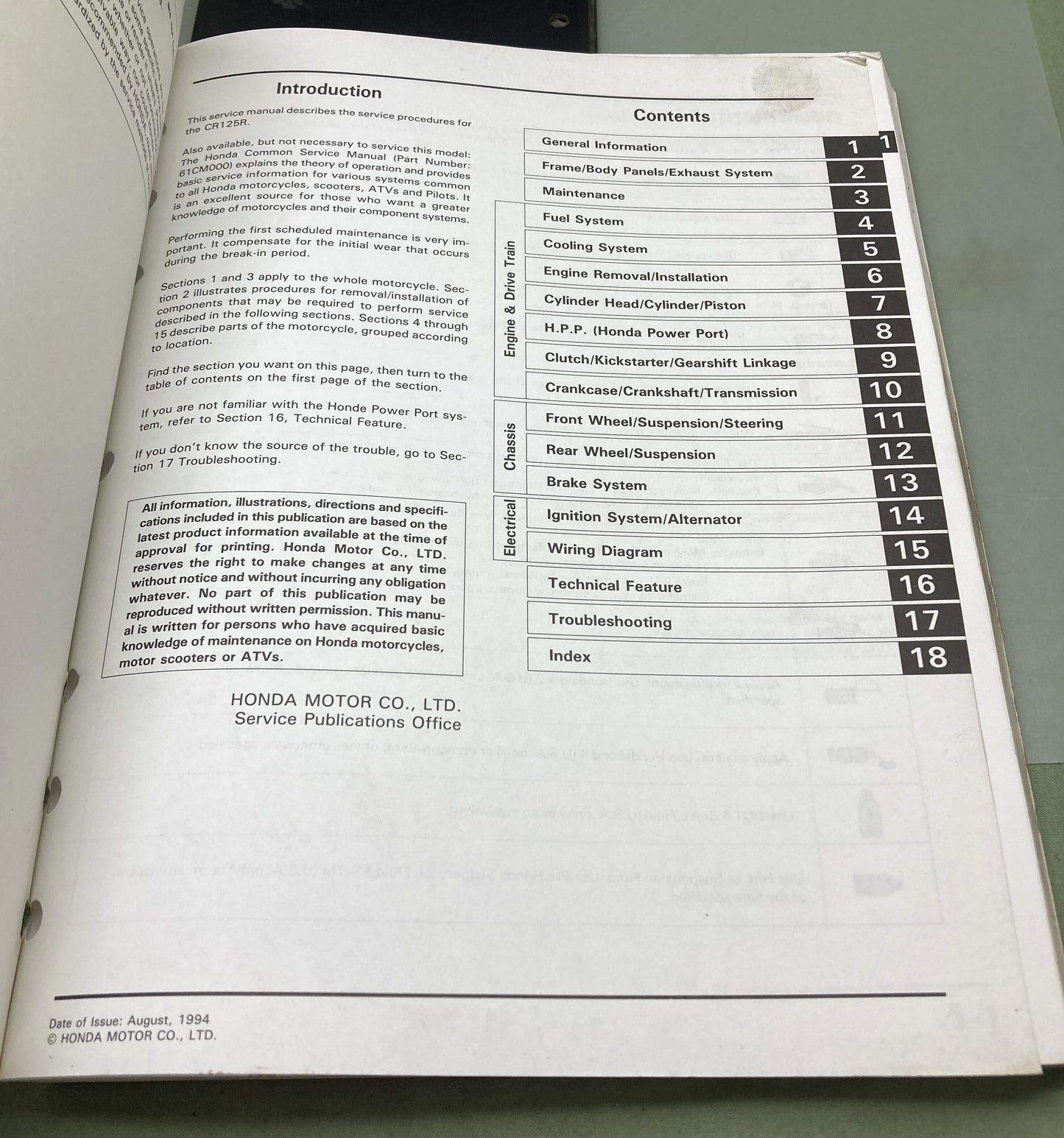 Genuine Honda 61KZ405 CR125R Service Manual '92-'97