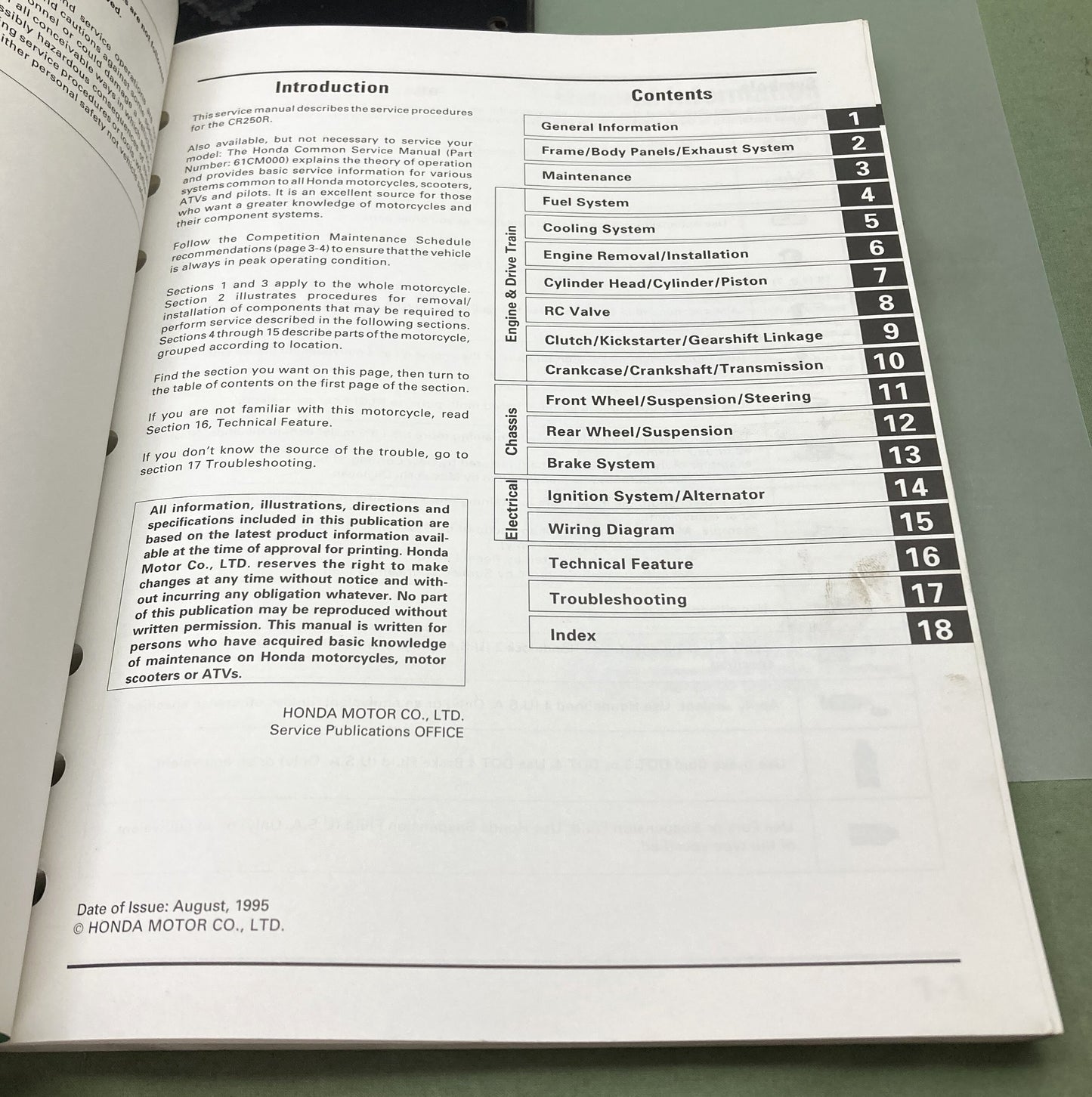 Genuine Honda 61KZ304 CR250R Service Manual '92-'96