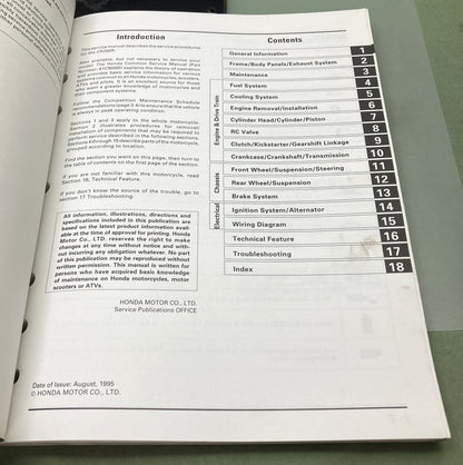 Genuine Honda 61KZ304 CR250R Service Manual '92-'96