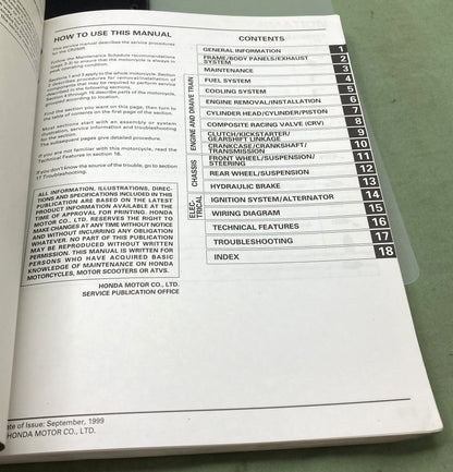 Genuine Honda 61KZ361 CR250R Service Manual '00-'01