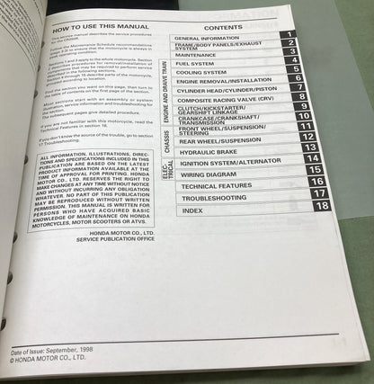 Genuine Honda 61KZ352 CR250R Service Manual '97-'99