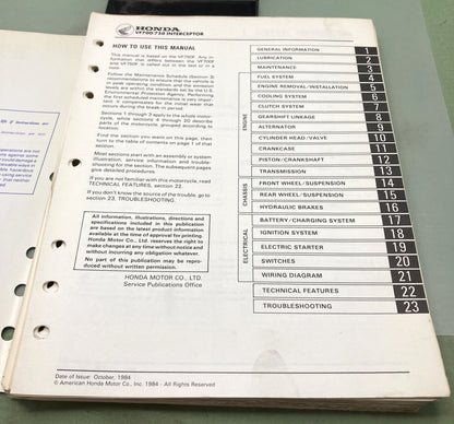 Genuine Honda 61MB203 VF700F/VF750F Interceptor Service Manual '83-'85