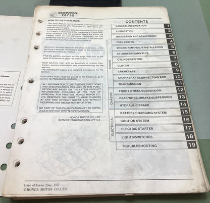Genuine Honda 6141000 CB750K8 CB750F3 Shop Manual 1978