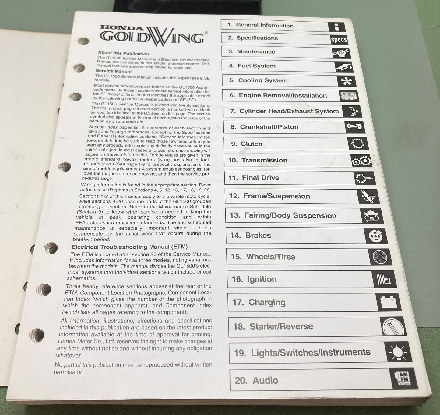 Genuine Honda 61MAM04-AH GL1500 A/SE Service/Electrical Troubleshooting Manual 1999