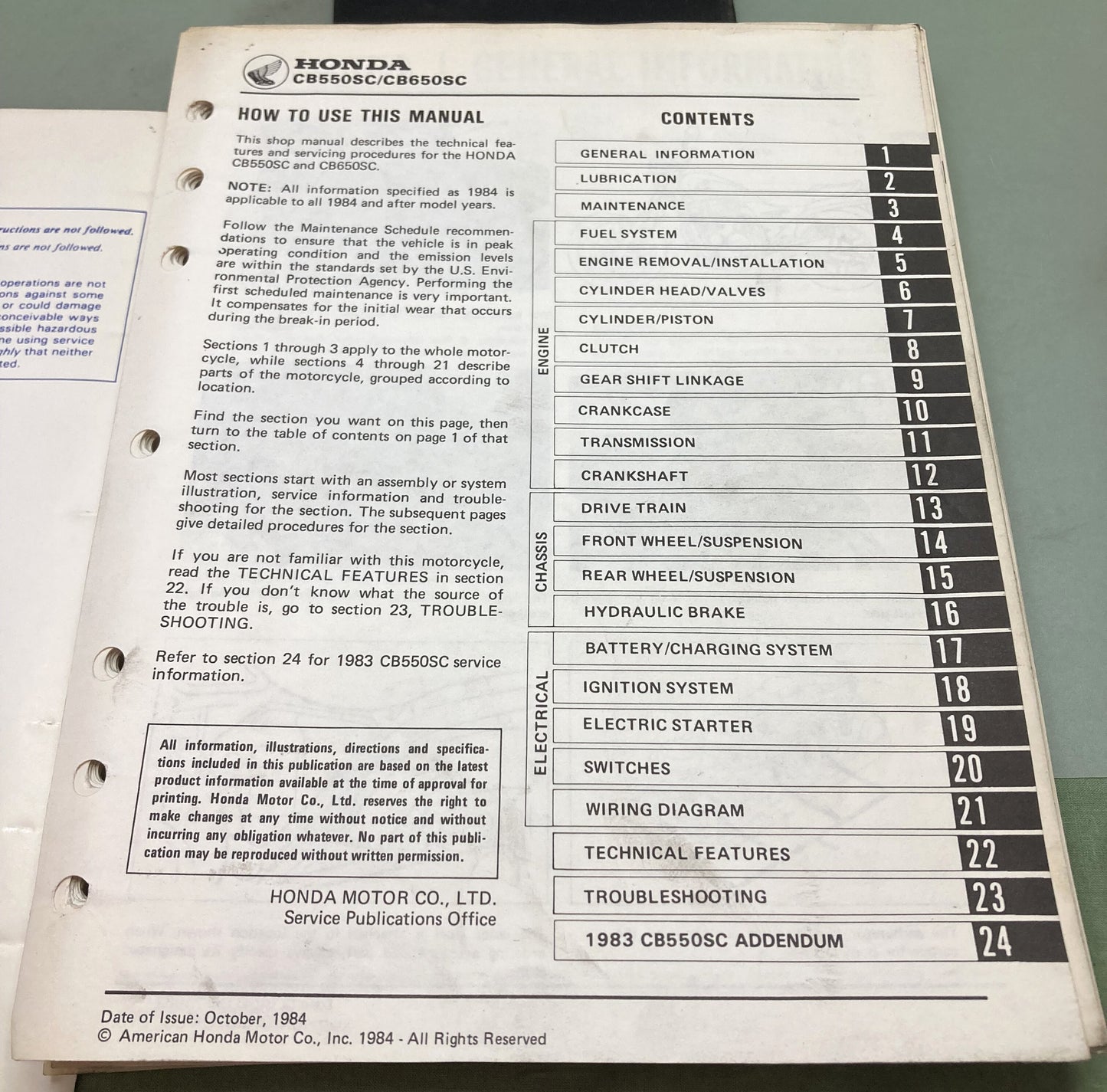 Genuine Honda 61ME503 CB550/650SC Nighthawk Shop Manual '83-'85