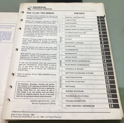 Genuine Honda 61ME503 CB550/650SC Nighthawk Shop Manual '83-'85