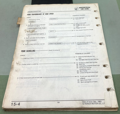 Genuine Honda 61KA301 CR125R Shop Manual '83