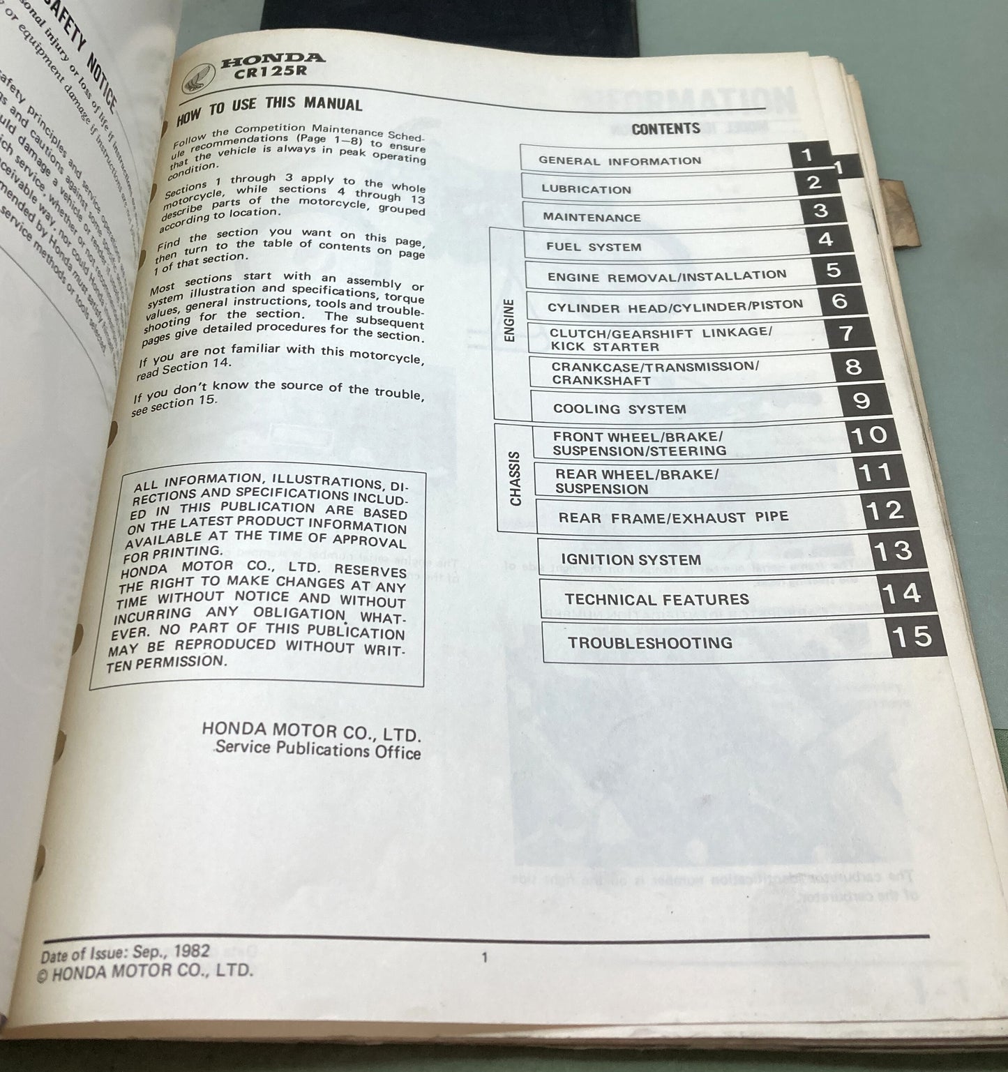 Genuine Honda 61KA301 CR125R Shop Manual '83