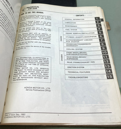 Genuine Honda 61KA301 CR125R Shop Manual '83