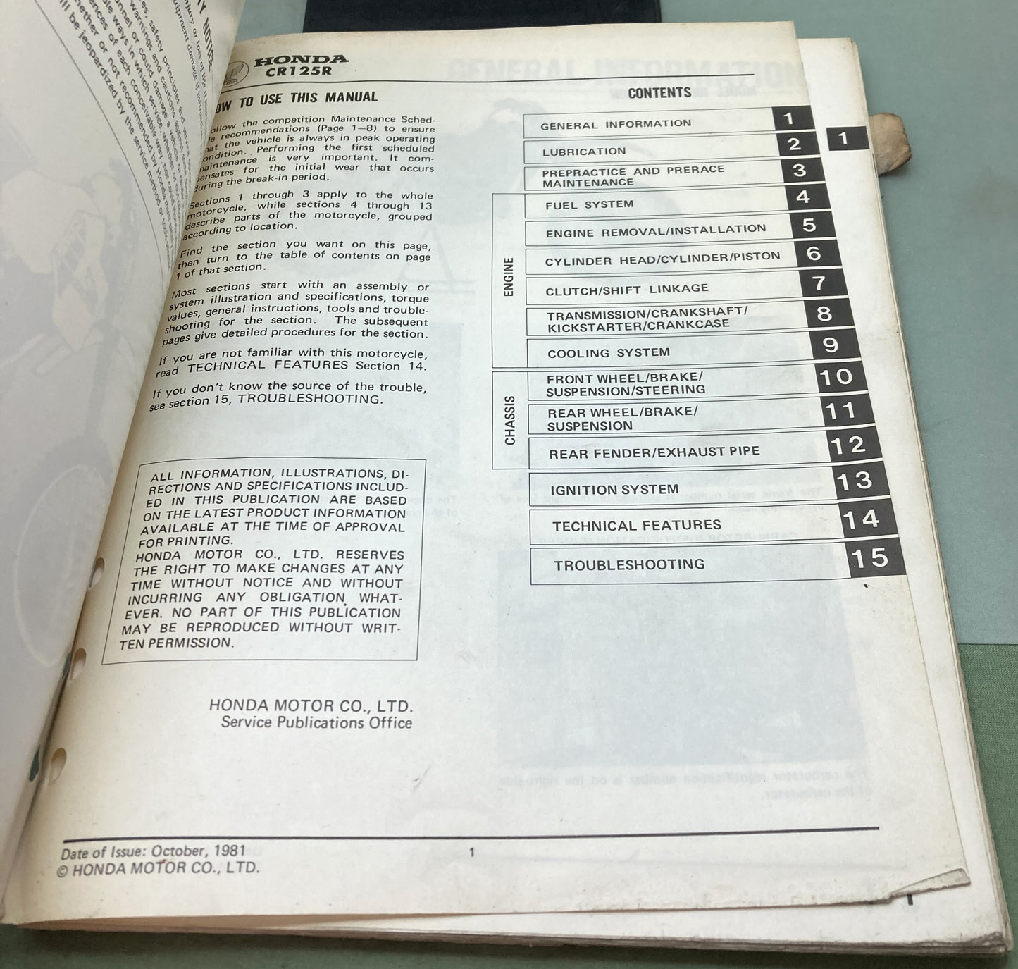 Genuine Honda 61KA300 CR125R Shop Manual '82