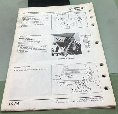 Genuine Honda 61KA401 CR250R Shop Manual '82-'83