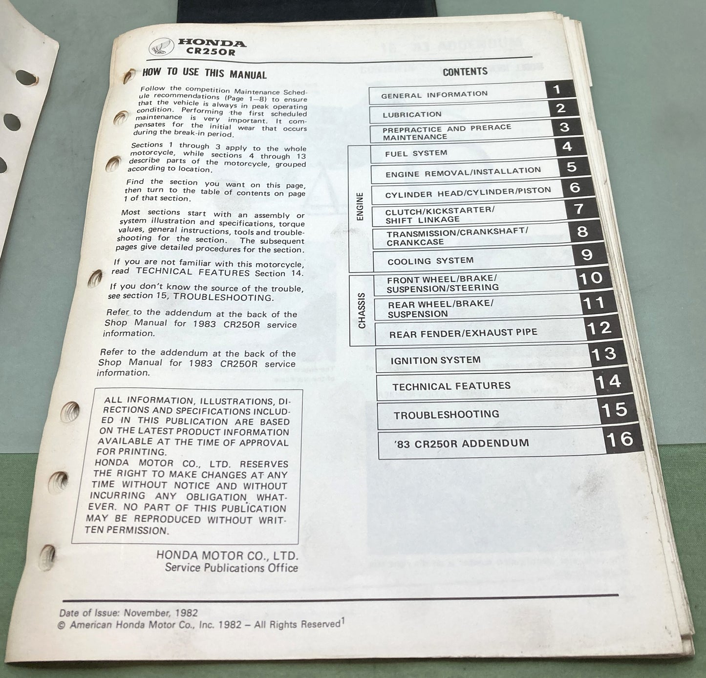 Genuine Honda 61KA401 CR250R Shop Manual '82-'83