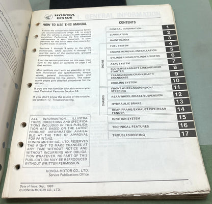Genuine Honda 61KA402 CR250R Shop Manual '84