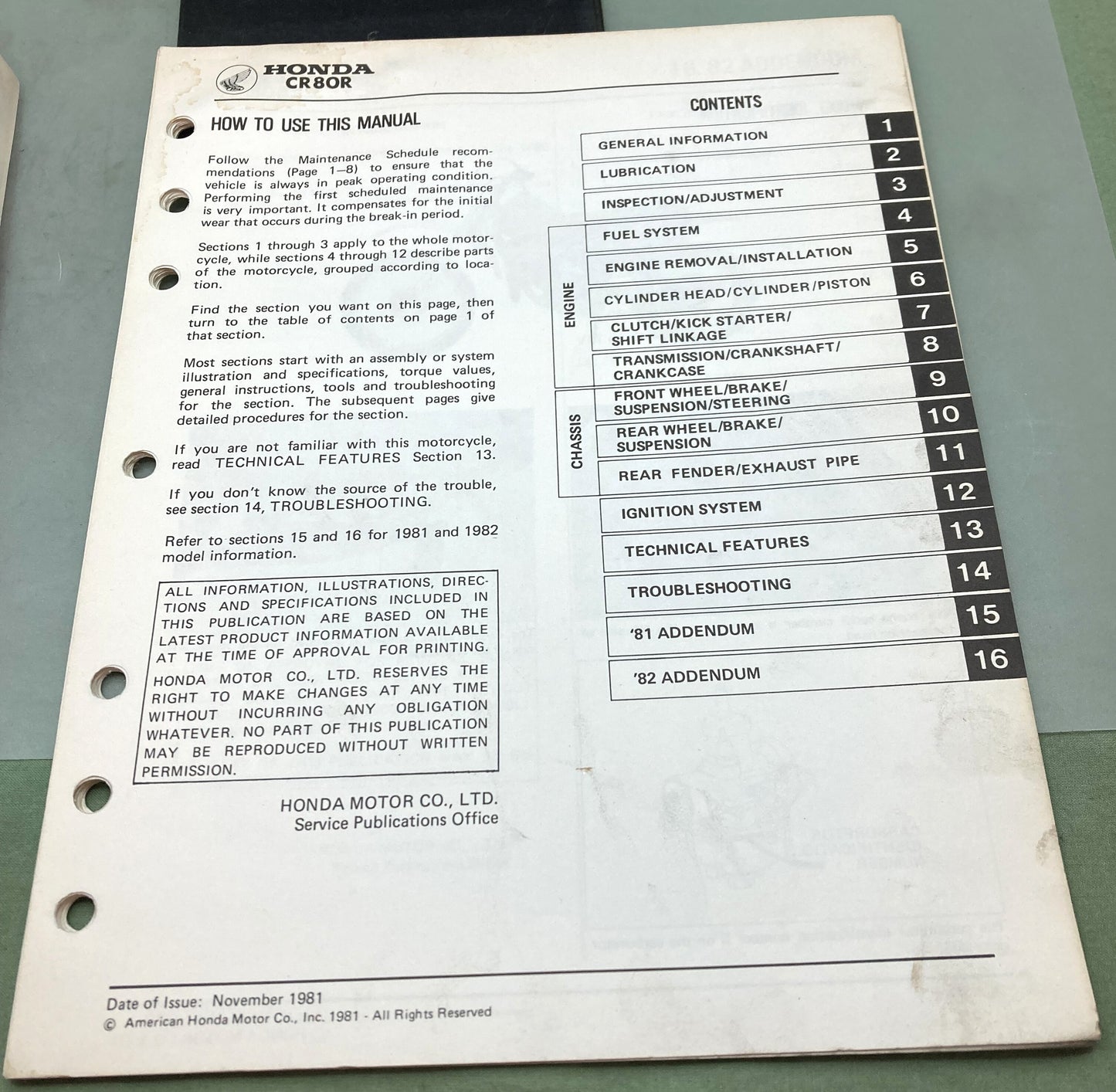 Genuine Honda 6116902 CR80R Shop Manual '80-'82